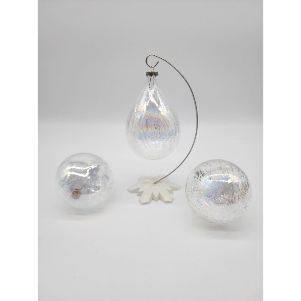Glass Ball Ornament Lot 3 Clear Iridescent Christmas Witches Ball  Sun Catcher